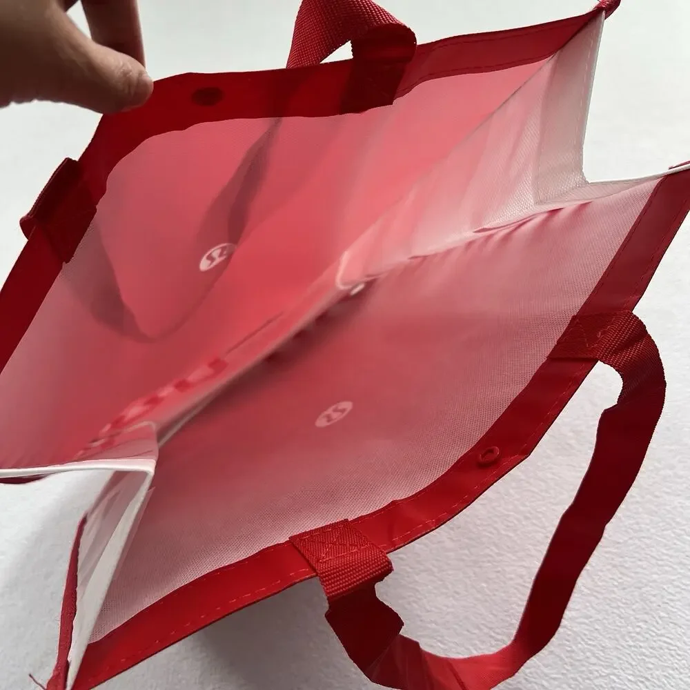 Lululemon Red White Logo Large Eco Reusable Snap Tote Bag Gym Shopping Gift
